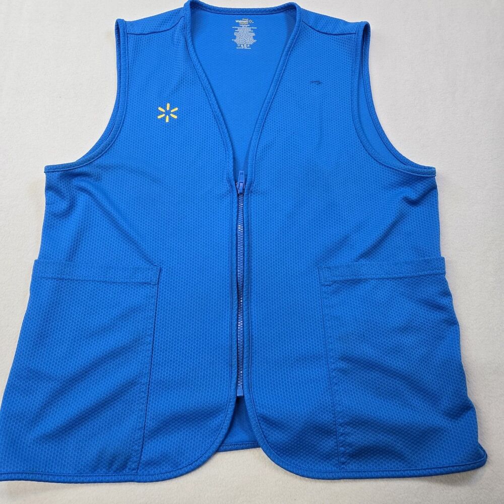 Walmart Employee Vest Women's Large Blue Zip Up Embroidered Logo Pockets